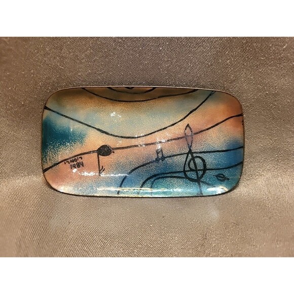 Music Handpainted Copper Trinket Dish Featuring Music Notes & Signed Dated 1984 - Picture 1 of 10